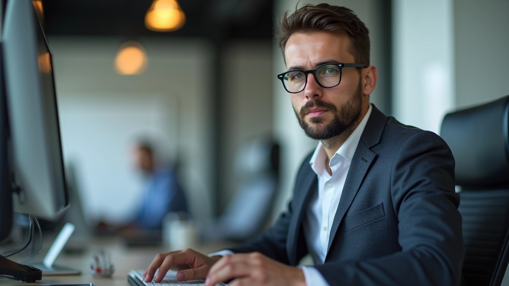 Designer analisando templates de email em um monitor de computador com anotações ao lado