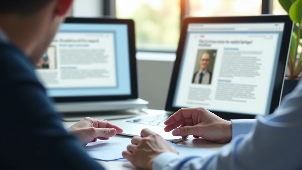 Mão de profissional apontando para tela de computador com visualização de template de email em múltiplos dispositivos